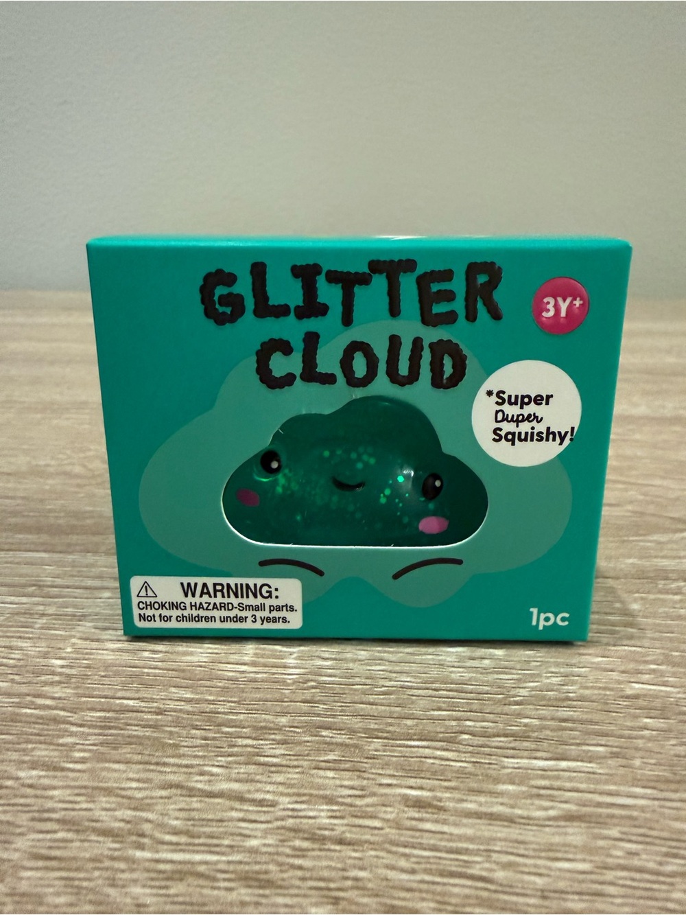 Adore Teal Glitter Cloud Squishy with Pink Cheeks